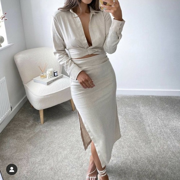 Zara Tops Nwt Zara 2 Piece Linen Crop Top Slit Skirt Sm Poshmark